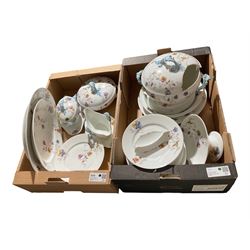 Dinner service, decorated with violets upon a white ground, including two covered dishes, ...
