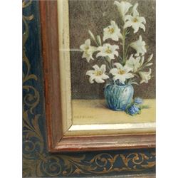 M K Pitcairn (20th century): Still Life of Lillies, miniature on ivory signed 13cm x 8cm