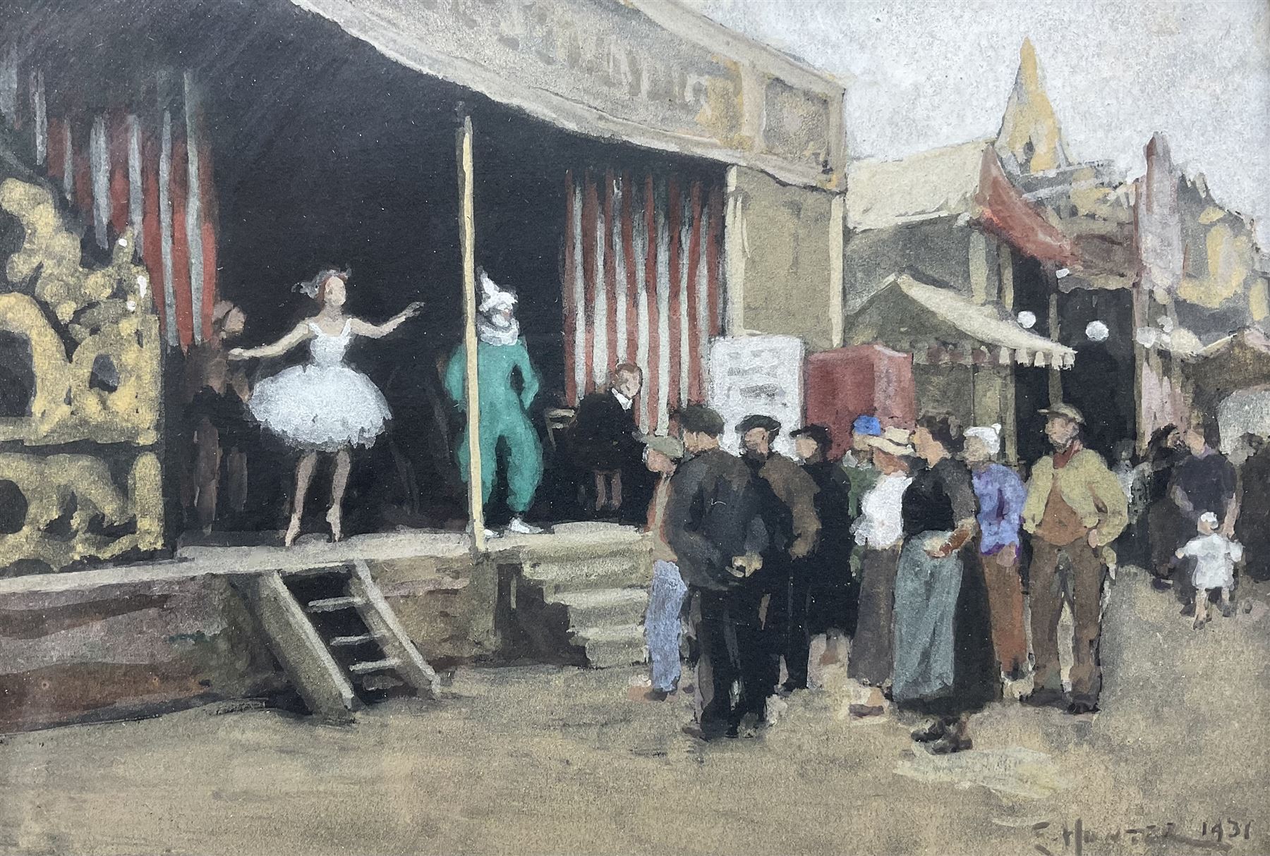 Mary Ethel Hunter (British 1878-1936): The Fairground Dance, gouache signed and dated 1931, 12.5cm x 18.5cm