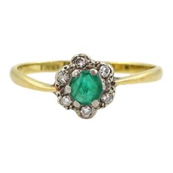 18ct gold green stone and diamond flower cluster ring, stamped 18ct Plat 
