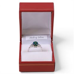 Silver opal doublet and cubic zirconia ring, boxed