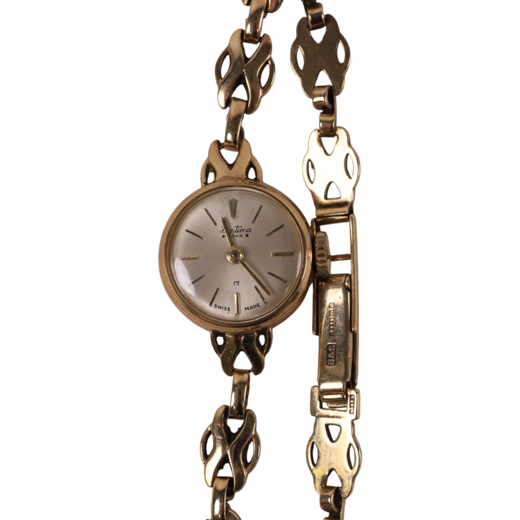 Bentima ladies 9ct gold manual wind wristwatch, on integral 9ct gold bracelet, Birmingham 1963