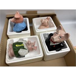 Set of five Wade NatWest money boxes, comprising father, mother, boy, girl and baby, four with original boxes 