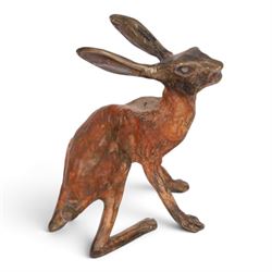Small bronze sculpture of a hare, possibly Michael Storey (British, b.1948), H5cm 