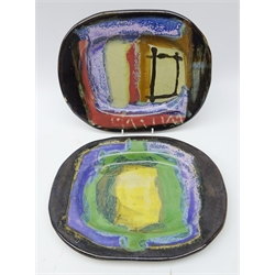  Two Scandinavian studio pottery oval dishes by Jose Thyssen, bold abstract design, incised signature, L26cm   