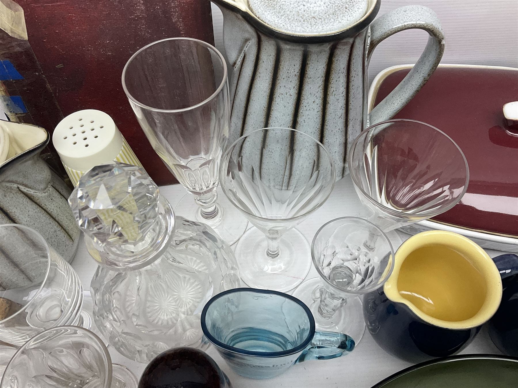 Denby coffee pot, together with Hornsea sugar shaker, glassware and other collectables 