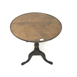 19th century dish top tilting table, single turned column on three supports, D63cm, H72cm