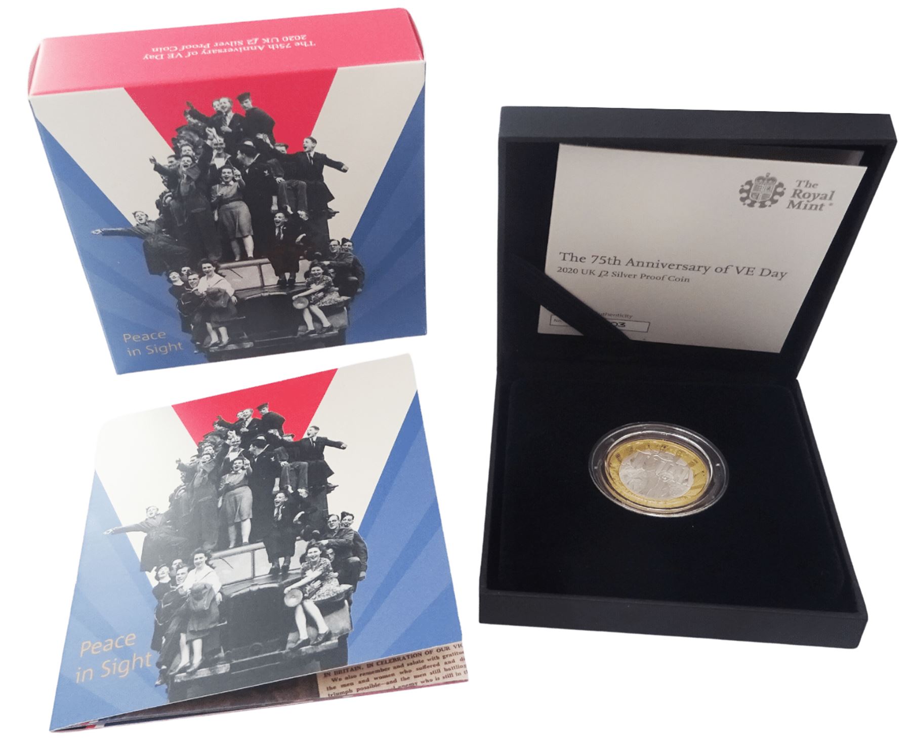 The Royal Mint 2020 'The 75th Anniversary of VE Day' silver proof two pound coin, cased with certificate