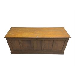 Illingworth Ingham and Co. School Furnishers (Leeds c1900) - early 20th century oak rostrum or headmaster's desk, rectangular top, the front and sides panelled with open reverse, on plinth base
