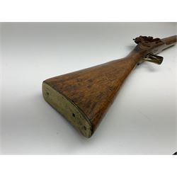 19th century flintlock musket for restoration or display, the mahogany full stock with brass mounts and under barrel ramrod L166.5cm