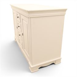Modern large white painted chest of drawers, central bank of four drawers flanked by two lockable cupboards