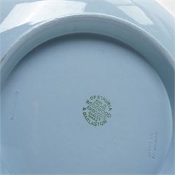 19th century Wedgwood Jasperware biscuit barrel, bas relief decorated with Diana and other classical figures, with EPNS mounts and swing handle, H18cm together with a Wedgwood Queen's Ware bowl (2)