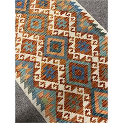 Chobi Kilim runner rug, repeating lozenge design 