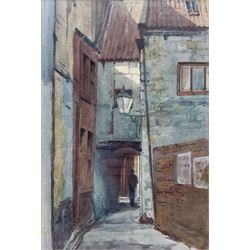 English School (Early 20th century): An Alley near Quay Street Scarborough, watercolour indistinctly signed and dated 1939, 34cm x 23cm