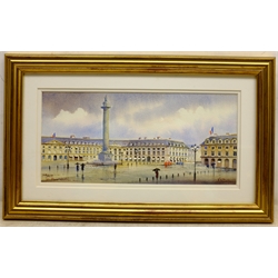  Kenneth W Burton (British 1946-): 'La Place Vendome', watercolour signed and titled, certificate verso 12.5cm x 27cm