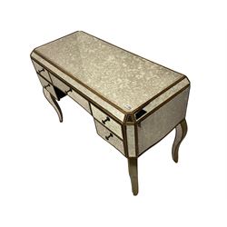 Contemporary mirrored dressing table, bevelled and antique style plates, fitted with five drawers, on cabriole supports 