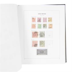 Extensive single album collection of Great British Queen Victoria and later stamps, including QV penny black with three margins, 1840 two pence blue, perf two pence blues with white lines added, QV one pound brown lilac, QV one pound green, King George V seahorses, 1929 Postal Union Congress one pound black, King George VI 1939-48 set of six with ten shillings dark blue, Queen Elizabeth II pre-decimal issues, housed in a Stanley Gibbons Great Britain 2001 album, a well presented collection with few ommissions