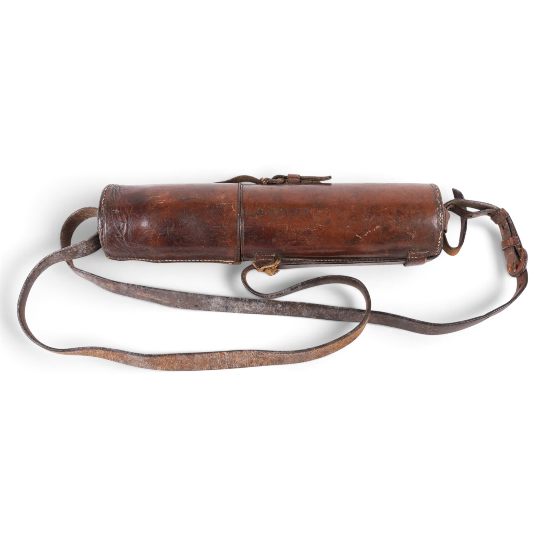 Early 20th century brass three-draw telescope with leather case, inscribed 'Ross, London No. 28137'