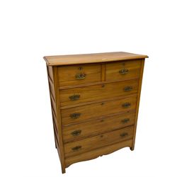 Late Victorian satin walnut chest, moulded shaped top, two short over four long drawers