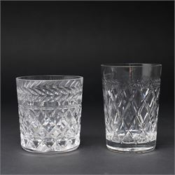 Quantity of Stuart crystal including six Cheltenham whisky tumblers, six claret glasses, six water tumblers and decanter with similar Stuart glass including sherry glasses, two brandy balloons, water jug etc