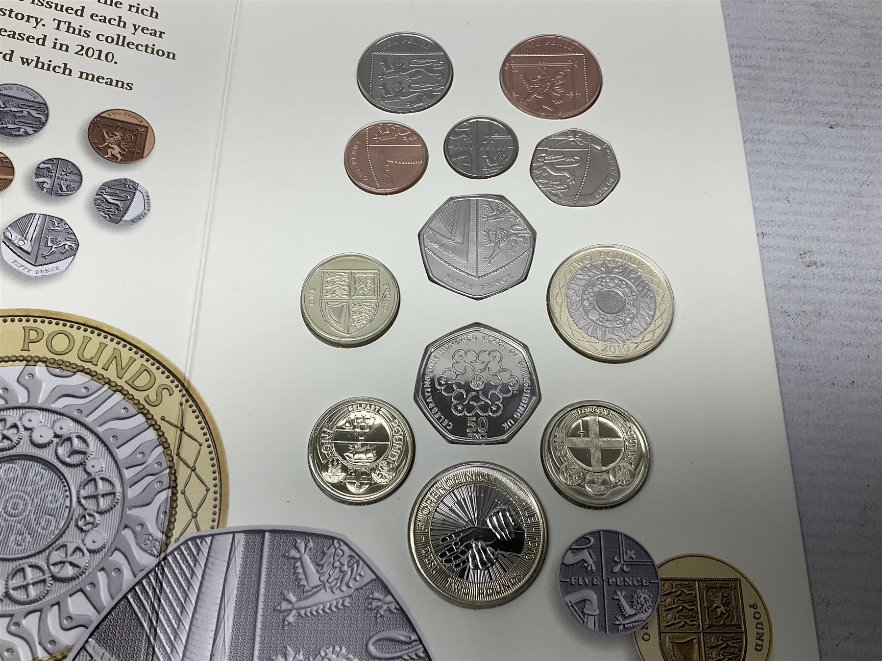 The Royal Mint United Kingdom 2005 proof coin set, with certificate, 2009 'Henry VIII' brilliant uncirculated fine pound coin, 2010 brilliant uncirculated coin collection, 2015 'The Fourth and Fifth Circulating Coinage Portrait Collection', and 'Farewell and Nations of the Crown UK' one pound brilliant uncirculated two coin set, all cased or in card folders