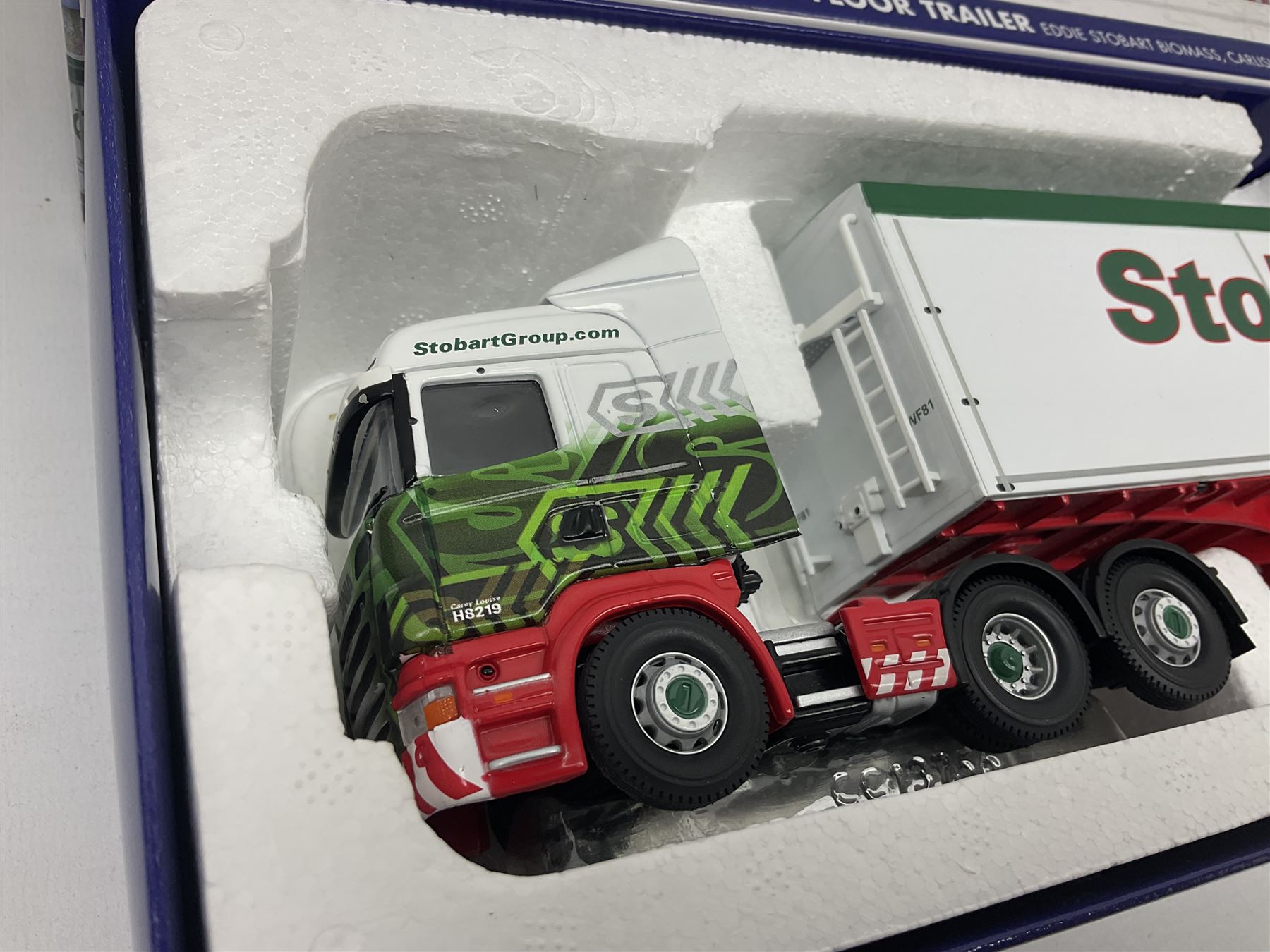Corgi Eddie Stobart - two special edition Hauliers of Renown; CC13754 Scania R Facelift Box Step Frame Trailer and CC13756 Scania R (Rear Tag) Moving Floor Trailer; and limited edition Hauliers of Renown CC13747 Scania R (Face Lift) Super Curtainside Trailer; all boxed (3)