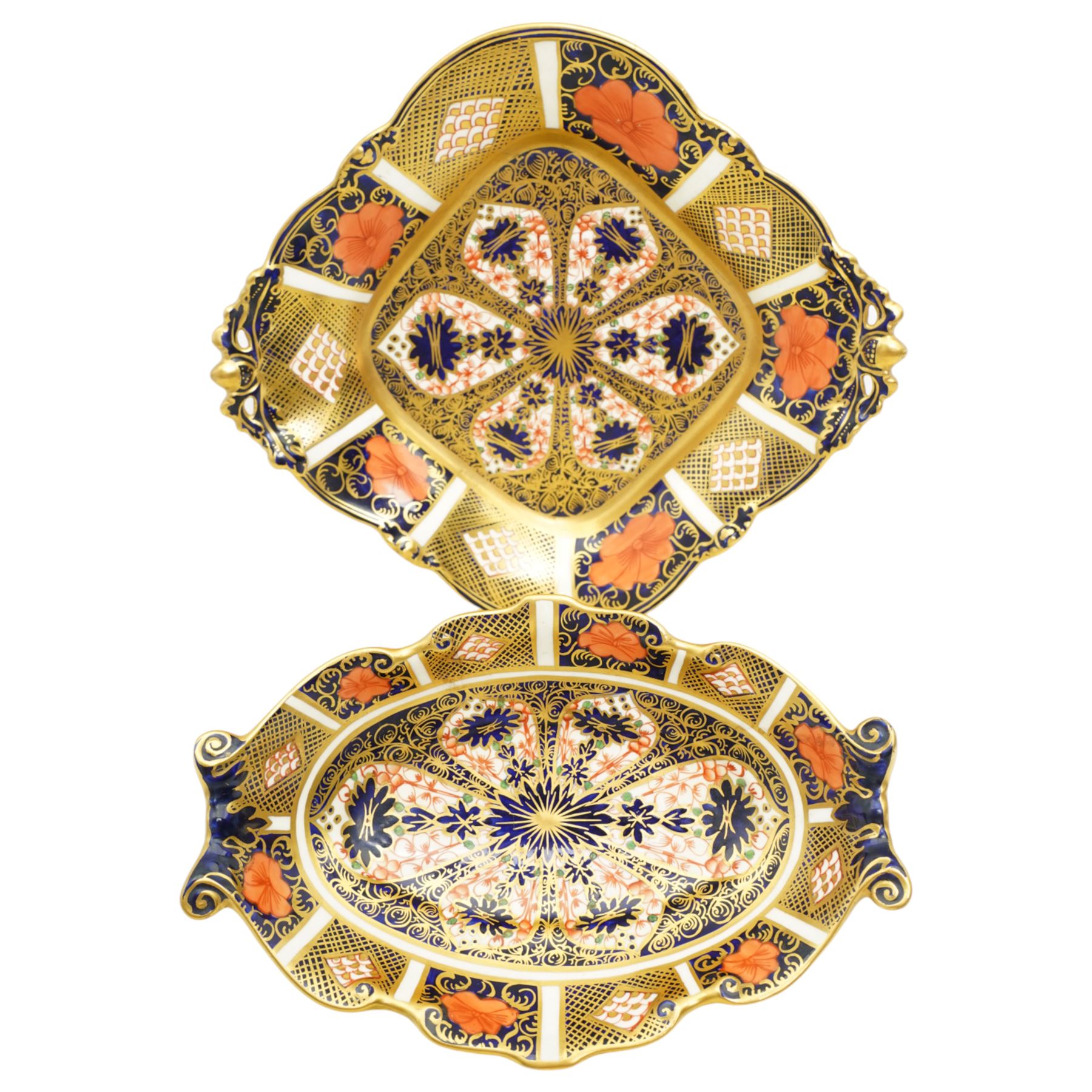 Two Royal Crown Derby Imari dishes, of lozenge and oval form, largest D25cm (2)