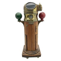 Early 20th century binnacle, with hood, gimballed compass and iron correctors, with brass plaque to the front marked 'The Dobbie McInnes patent Standard compass' 