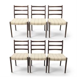 Danish Oversea Furniture - Set of six mid-20th century ladder back dining chairs, upholste...