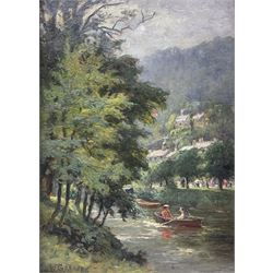 William Greaves (British 1852-1938): Couple Boating on a River - Possibly Knaresborough, o...