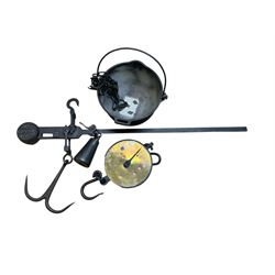 Large beam scale marked The Pooley 1315 and iron pan, together with a Salter's Trade Spring Balance scale 