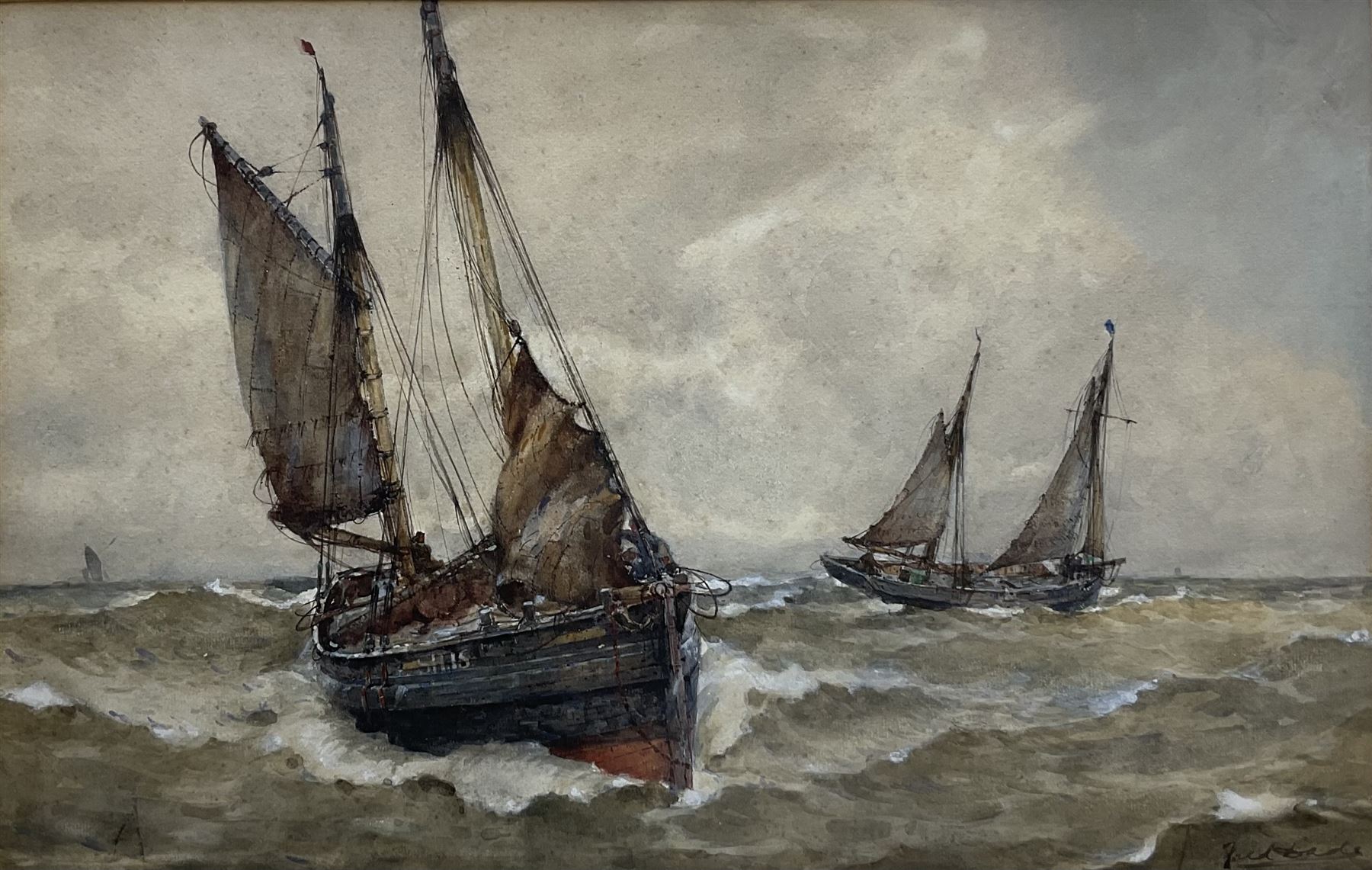 Frederick (Fred) Dade (British 1874-1908): Scarborough Yawl SH15 'Mary & Ellen', watercolour signed 32cm x 51cm