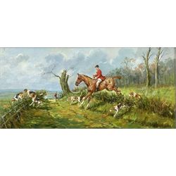 Allan Blackmoor (British 20th century): Hunting Scene, oil on canvas signed 28cm x 58cm