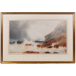 Paul Marny (French/British 1829-1914): Rough Seas off 'Filey Brigg', watercolour signed and titled 38cm x 65cm