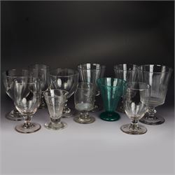 Collection of 19th century and later glasses, including measuring glass and drinking glasses