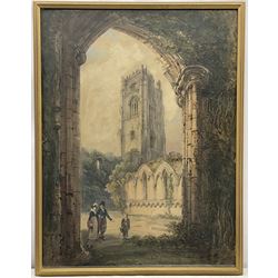 H W B*** (18th/19th century): Fountains Abbey, watercolour signed 73cm x 55cm