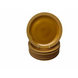 Hornsea Pottery Saffron pattern dinner and tea ware, comprising two lidded vegetable dishes, oval platter, nine dinner plates, six side plates, seven tea plates, covered tea caddy, covered coffee caddy, coffee pot, large jug, small jug, eight cups and seven saucers (45).  