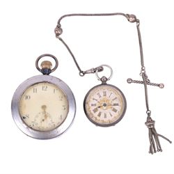 Continental silver ladies fob watch with silvered dial, stamped 800, on Albertina together...
