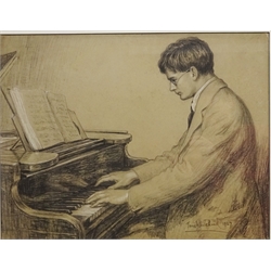  Piano Concerto, pencil and chalk drawing signed and dated 1927 by Tom Whitehead (British 1886-1959) 42cm x 54.5cm  