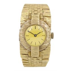 Vertex platinum and 9ct gold manual wind wristwatch, on integral 9ct gold textured bark effect bracelet, London 1966