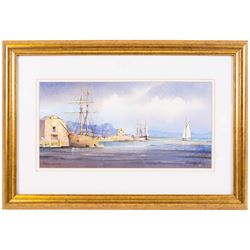 Kenneth W Burton (British 1946-): 'Padstow - Cornwall', watercolour signed and titled 16cm x 33cm