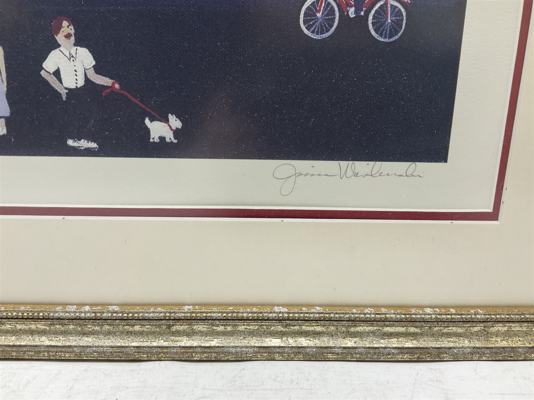 Jessica Wasilewski (American contemporary): 'Pugs in the Park', limited edition colour lithograph signed and numbered 286/400 pub. 2007, 51cm x 63cm