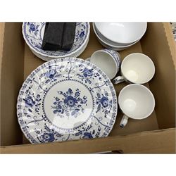 Johnson Bros Indies pattern tea and dinner wares, painted metal female bust on wooden plinth, three radios including one Roberts, Zenit B camera body, Polaroid 1000 land camera, Lorus wristwatch, and other ceramics etc, in four boxes