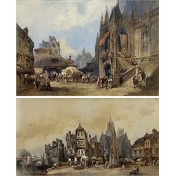 Paul Marny (French/British 1829-1914): Continental Town Market Day Scenes, two watercolours one signed 32cm x 48cm & 22cm x 41cm (2)