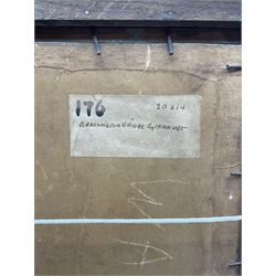 Hurst Balmford (British 1871-1950): 'Grassington Bridge by Moonlight', oil on canvas board unsigned, original title label verso 51cm x 35cm