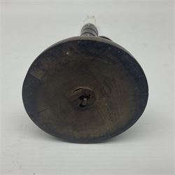 18th century spiral rat de cave candlestick on domed wooden base, H20cm