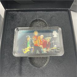 Two Royal Mail 'The Rolling Stones 60th Anniversary' fine silver stamp ingots, cased with certificates 
