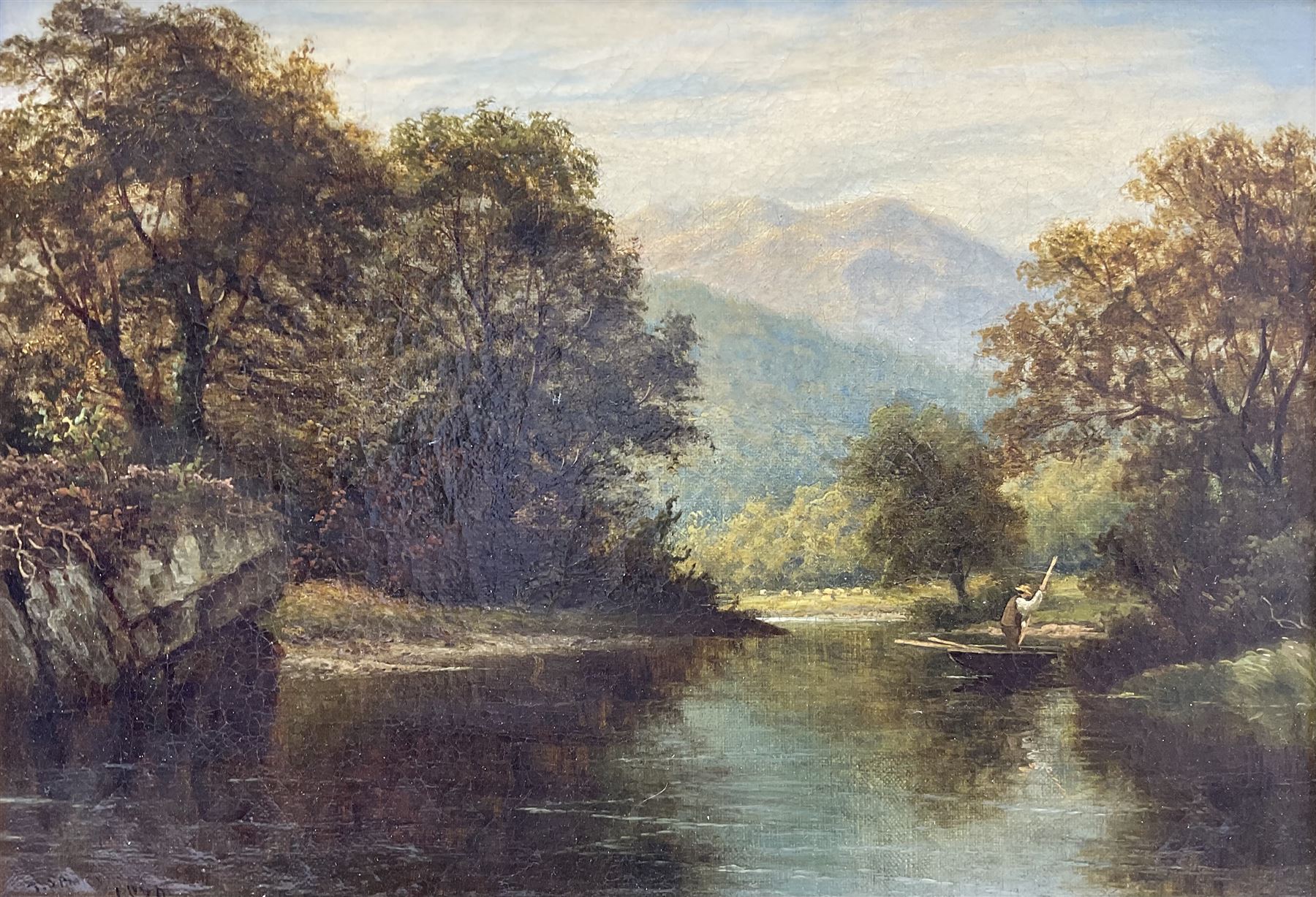 Thomas Spinks (British 1847-1927): Punting on the River, oil on canvas signed and dated 1879, partial title label verso 24cm x 34cm