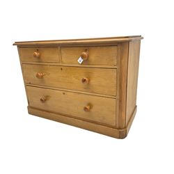 Victorian pine chest, fitted with two short and two long drawers, on plinth base