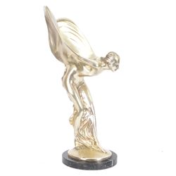 Modern cast metal Spirit of Ecstasy figure, upon circular marble effect base, H53cm